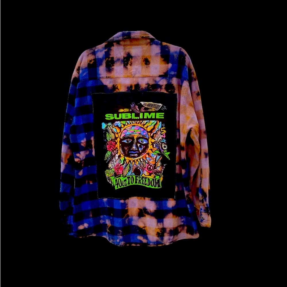 Tie Dyed recycled flannel!!! Beautiful color with a Sublime patch on the back